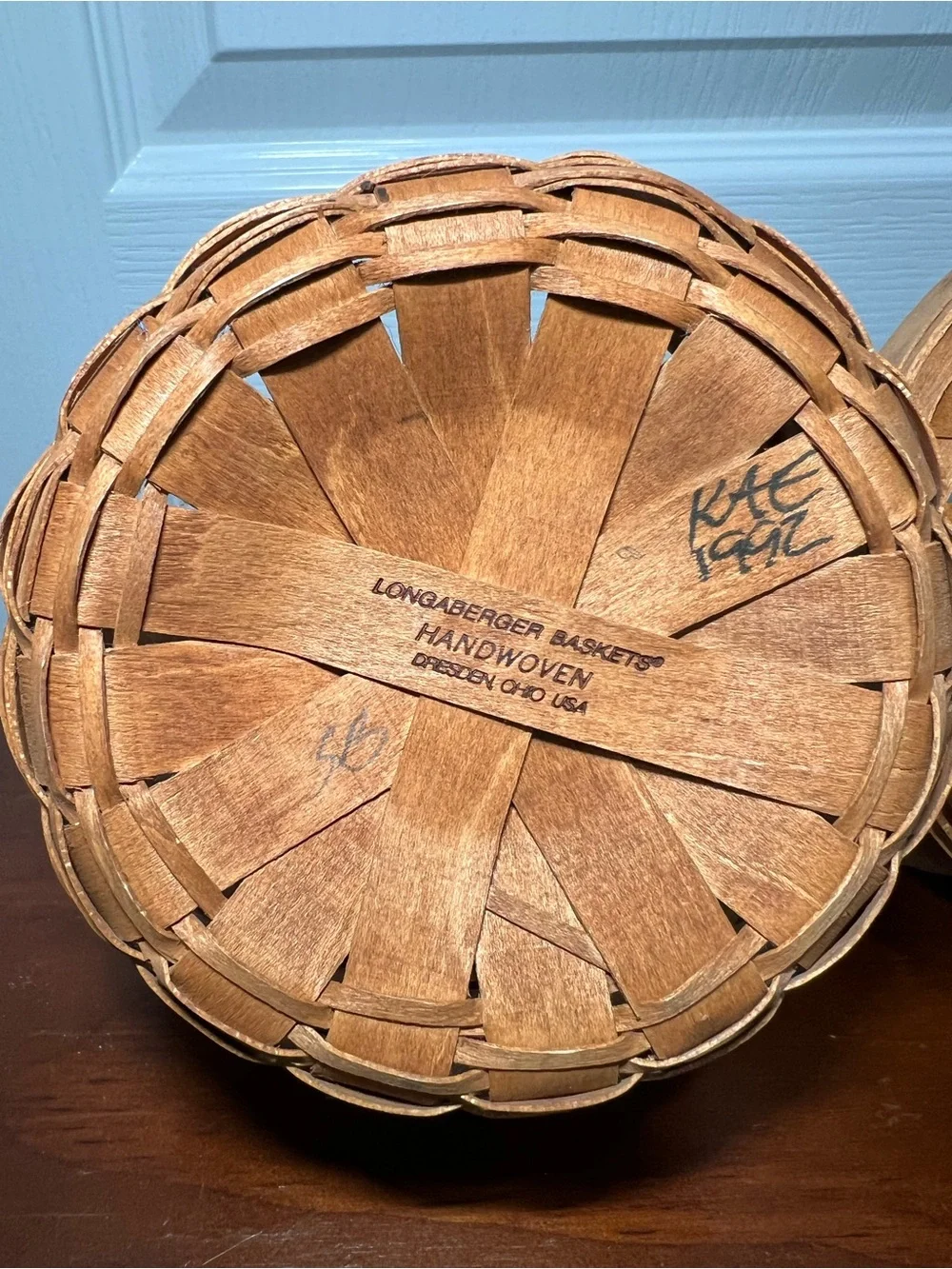 Vtg Longaberger Pair (2) Handwoven Basket with Brass Nameplates 1992